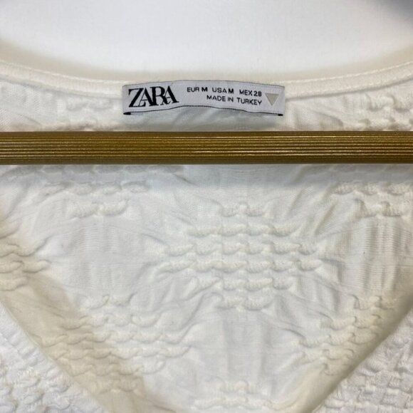 Zara White Puff Shoulder V Neck Crop Top - Picture 6 of 11